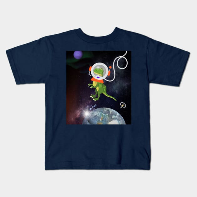 Confused T-Rex in Space Funny Kids Kids T-Shirt by EvolvedandLovingIt